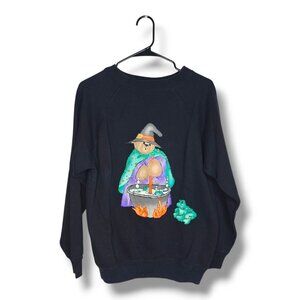 Vintage Hanes Halloween Black Sweatshirt Witch Bear Frog Graphic Sz XL